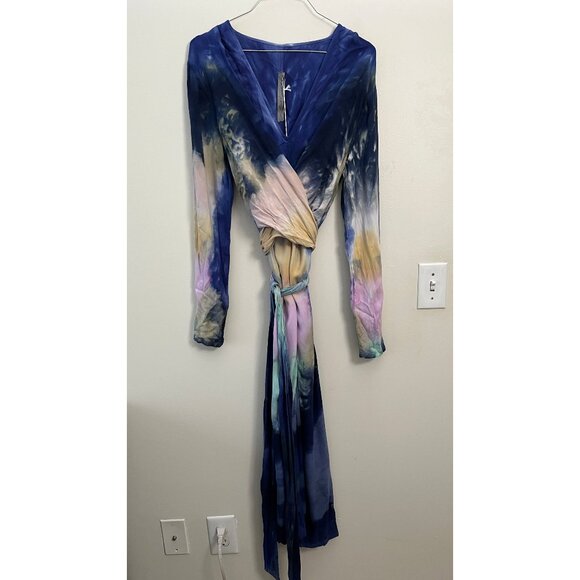 RAQUEL ALLEGRA TIE DYE WRAP BELTED DRESS M - Picture 1 of 8